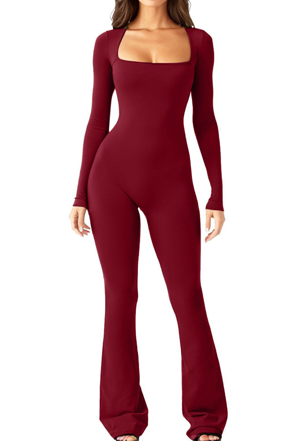 Dame Langærmet Jumpsuit med bredt ben og kvadratisk udskæring Stilla