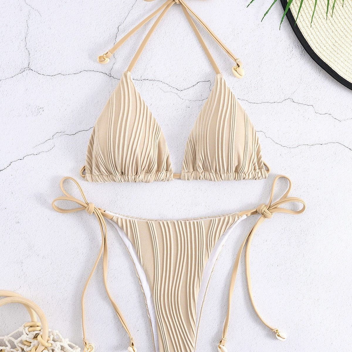 Dame Triangel-Bikini-Sæt med raffinerede ruffles-detaljer og variable bindebånd Stilla