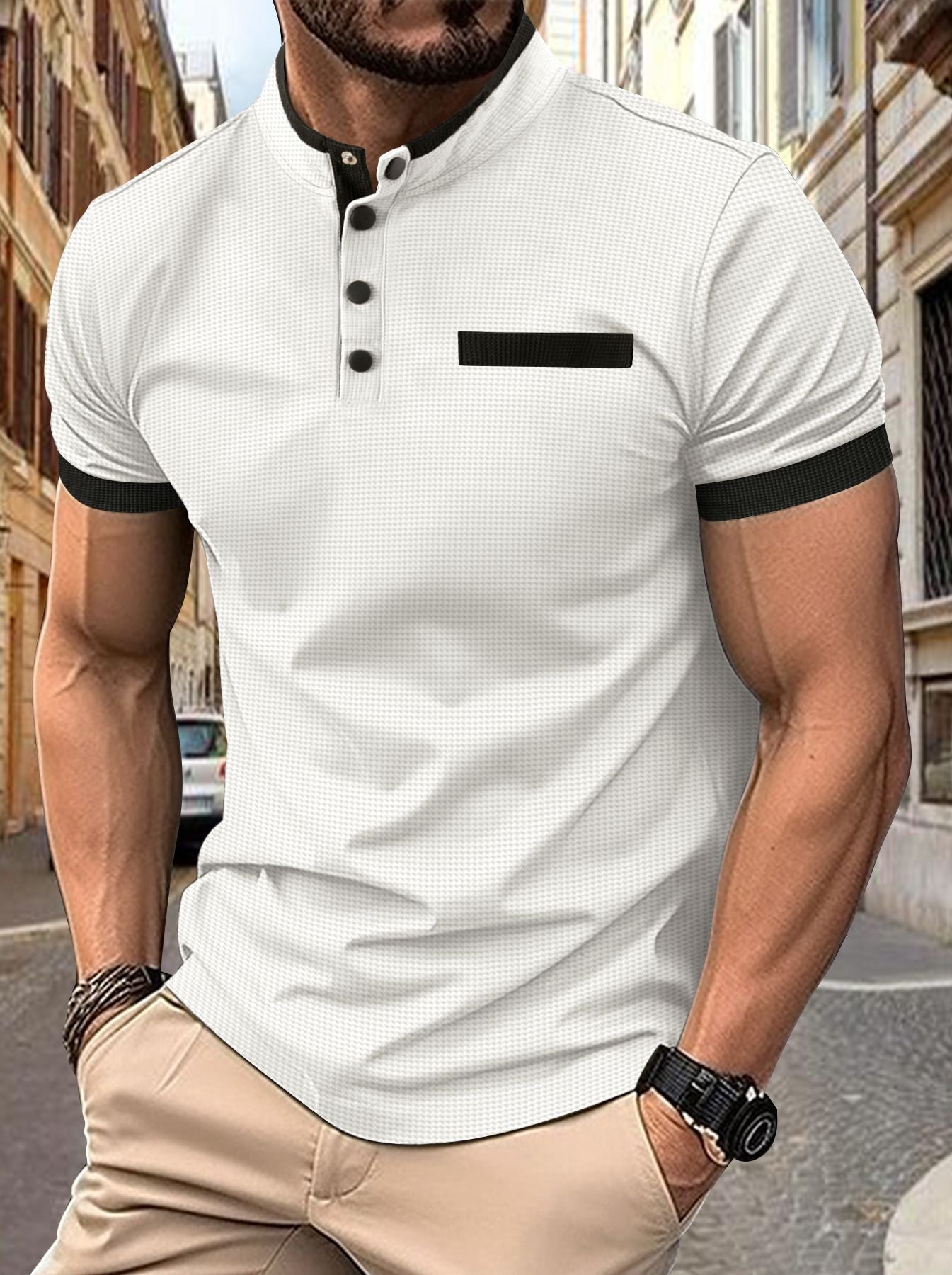 Herren Kortærmet Poloshirt med moderne krave og struktureret design Stilla