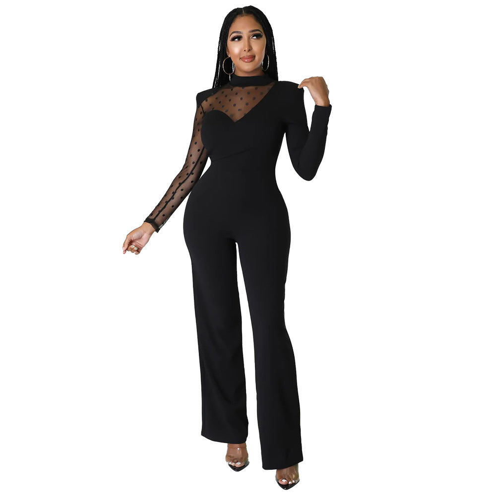 Dame Elegant Jumpsuit med transparente netdetaljer og stilfuldt design Stilla