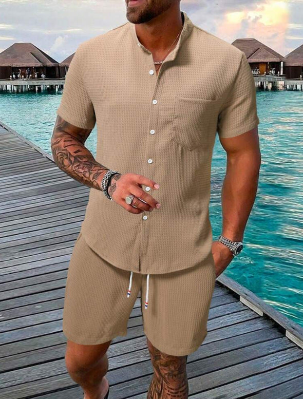 Herrer casual kortærmede entry skjorter med matchende shorts Stilla