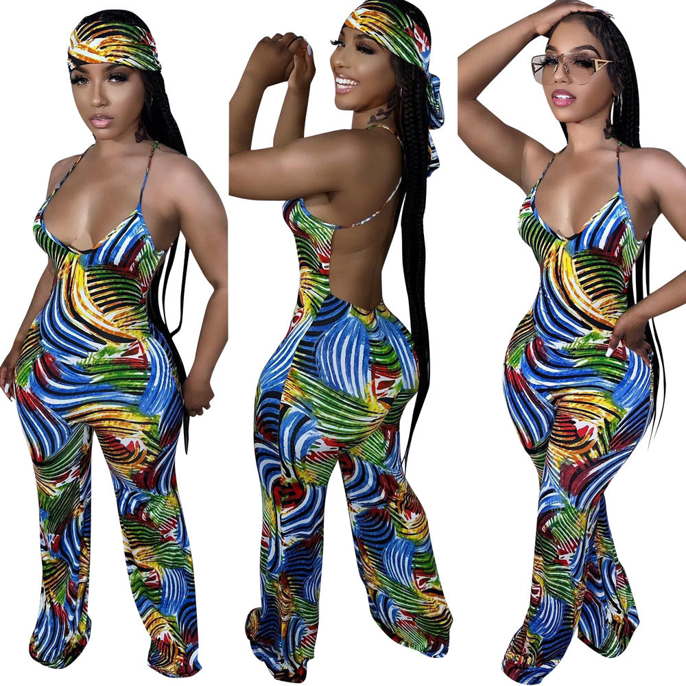 Dame Jumpsuit med trendy print og fræk rygudskæring Stilla
