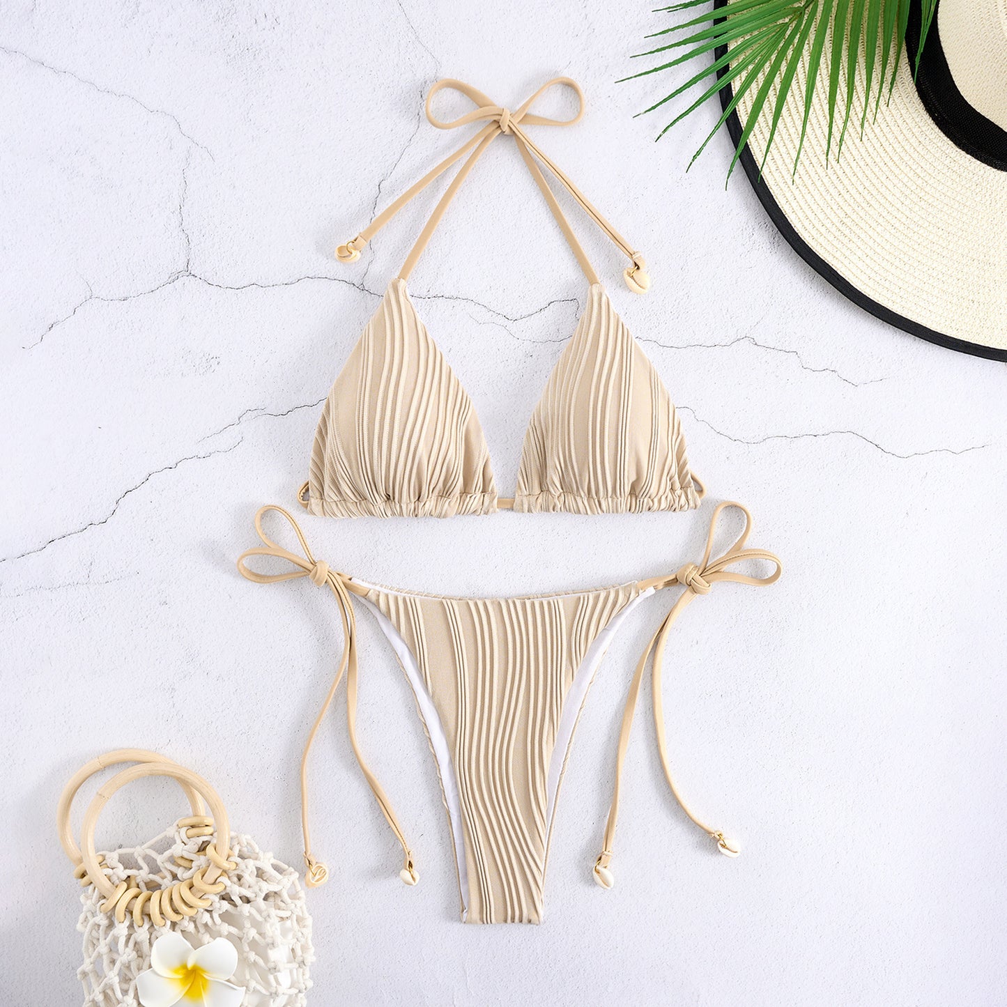 Dame Triangel-Bikini-Sæt med raffinerede ruffles-detaljer og variable bindebånd Stilla
