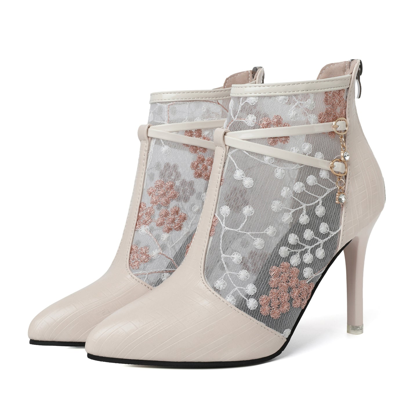 Dame elegante ankelstøvler med blomstertransparentdesign og moderigtigt detalje Stilla
