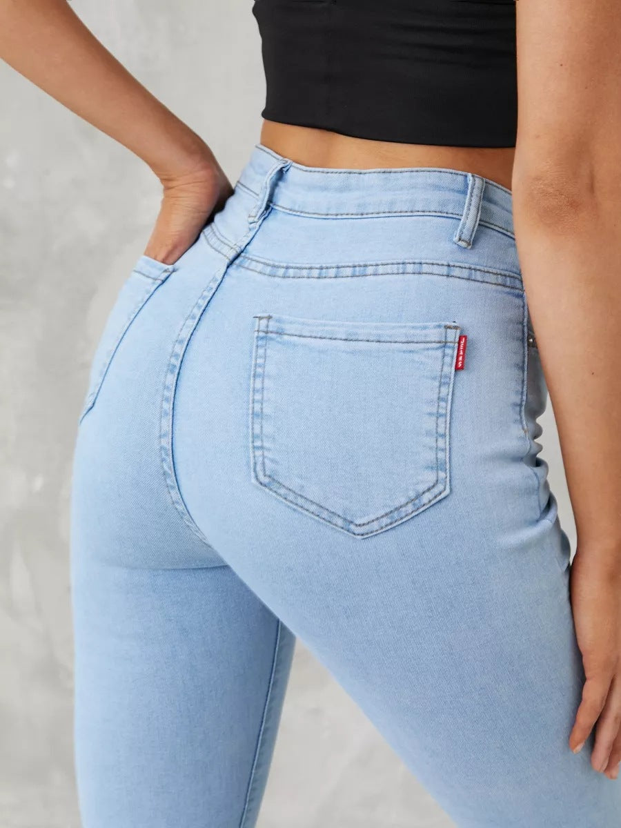 Dame High-Waist Jeans i klassisk snit med formende pasform Stilla