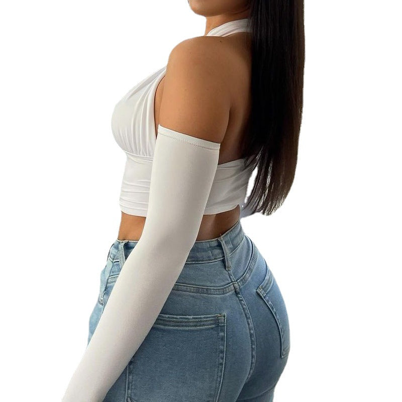 Dame Cropped Top med skulderfri ærmer og raffineret omslagseffekt Stilla