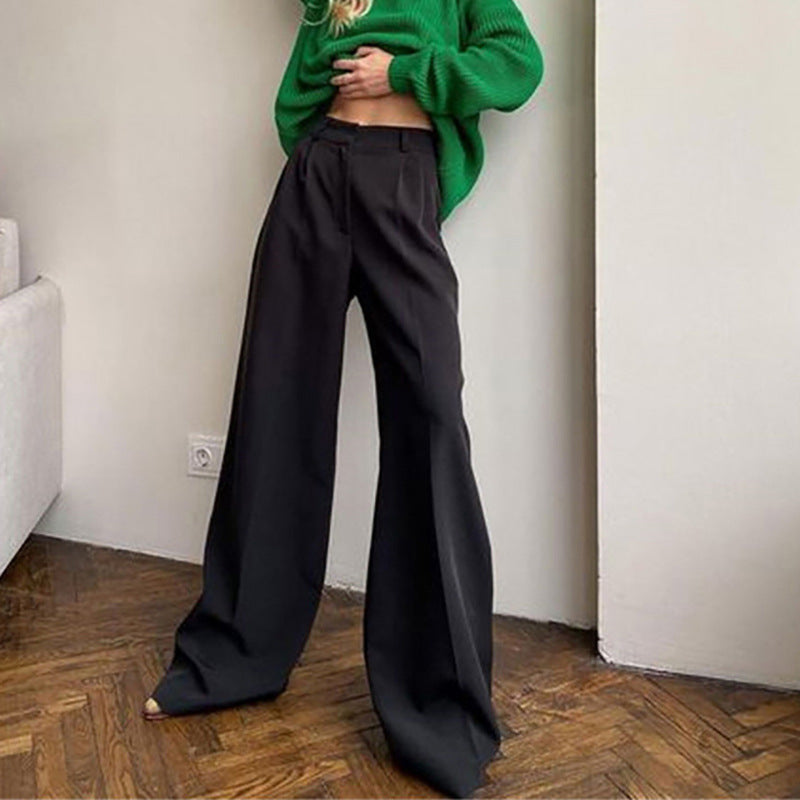 Dame bred høj bund bukser med elegant plissering Stilla