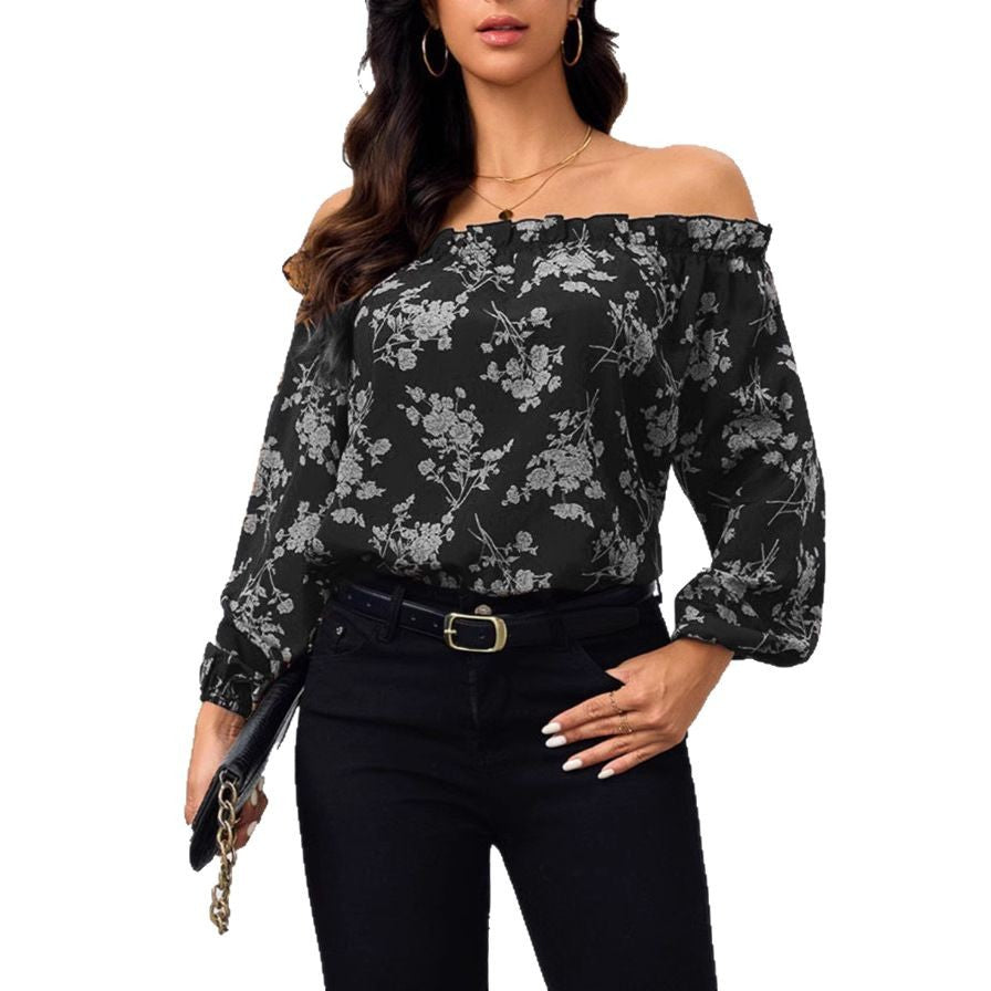 Dame Off-Shoulder Bluse med blomsterprint og elastisk bund Stilla