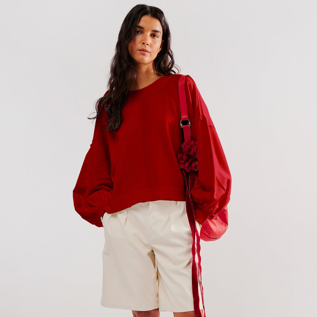 Dame afslappet cropped sweatshirt med voluminøse ærmer Stilla