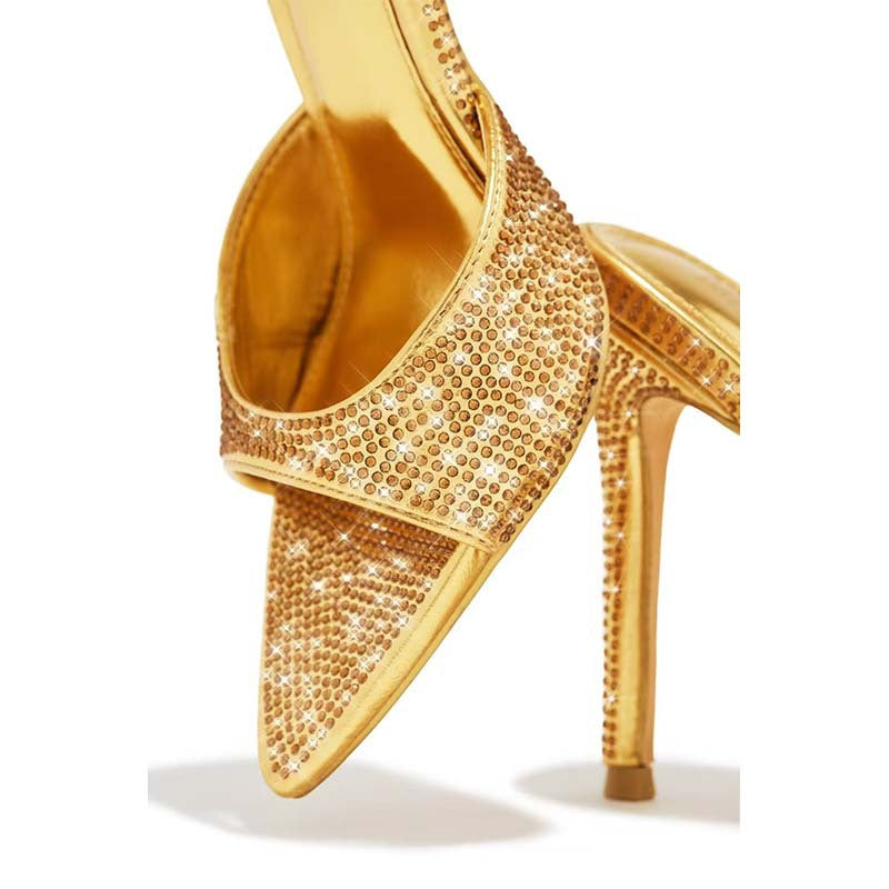 Femme Stiletto Mules med strassdekorationer Stilla