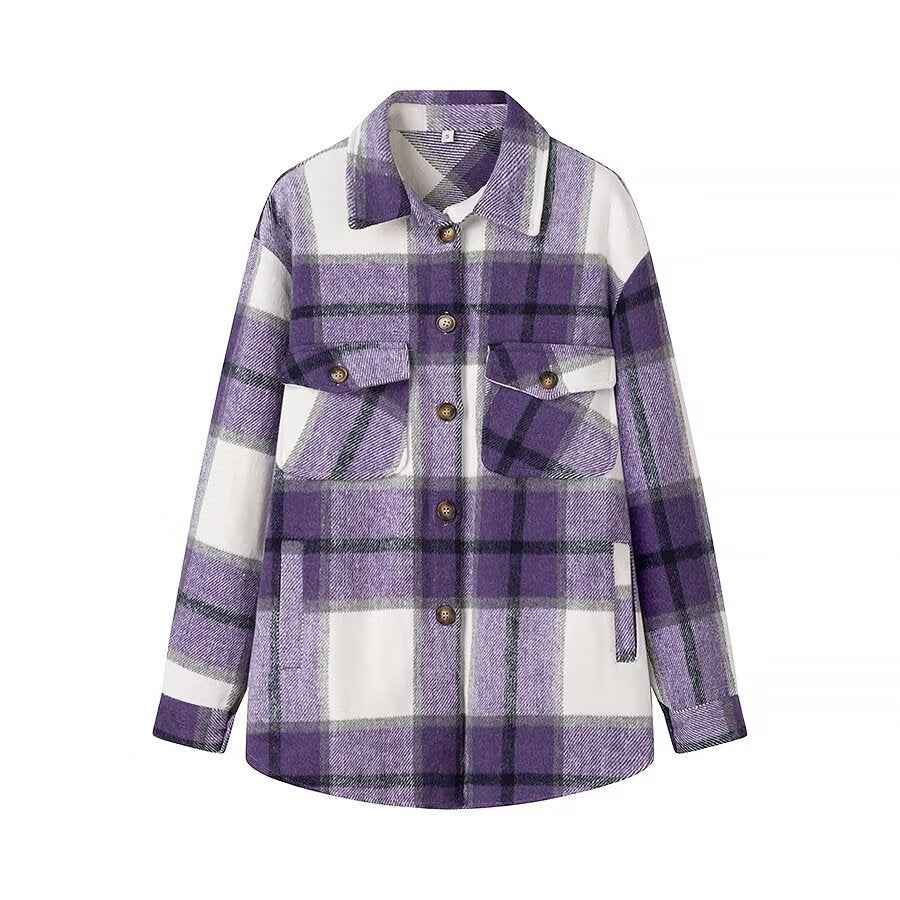 Dame Størrelse Oversized Ternet Flannel Skjortejakke Stilla