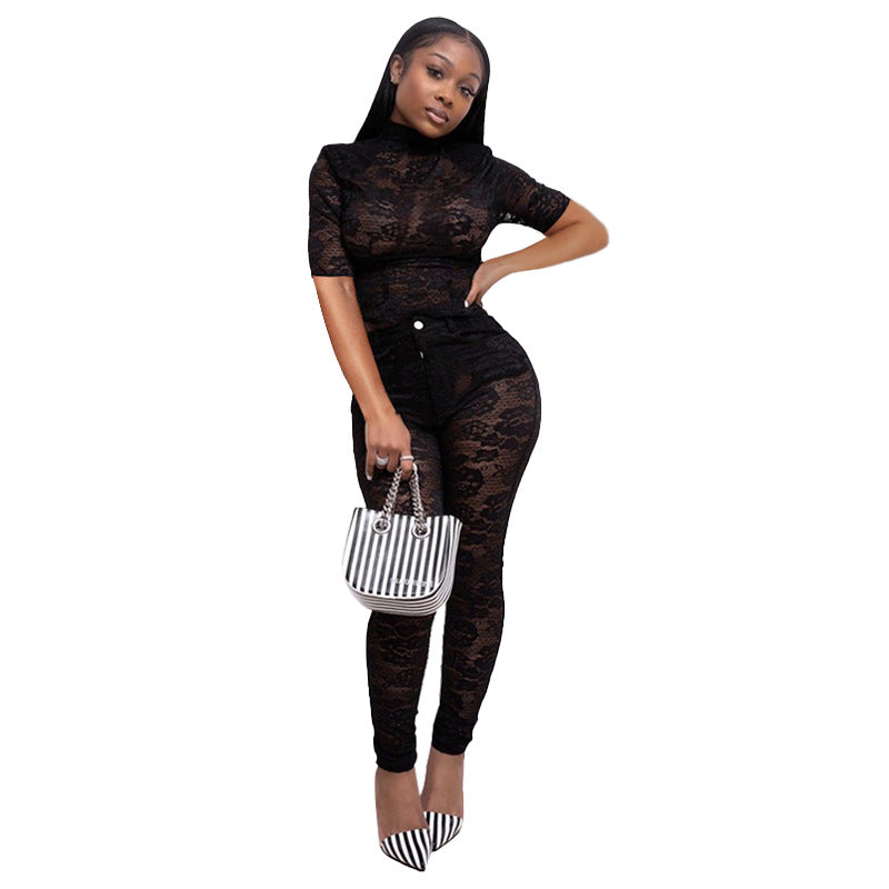 Dame Cut-Out Overall med gennemsigtig spidsdesign og bælte Stilla