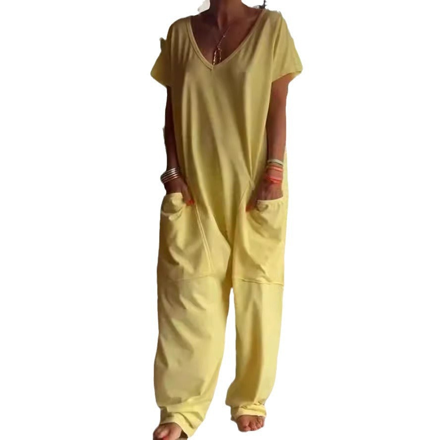 Dame casual jumpsuit med praktiske lommer og V-udskæring Stiila