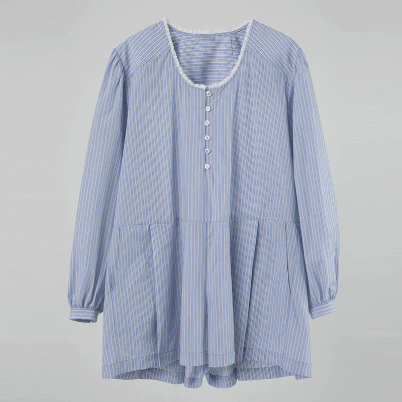 Dame afslappet kjole med puffærmer og knaplukning Stilla