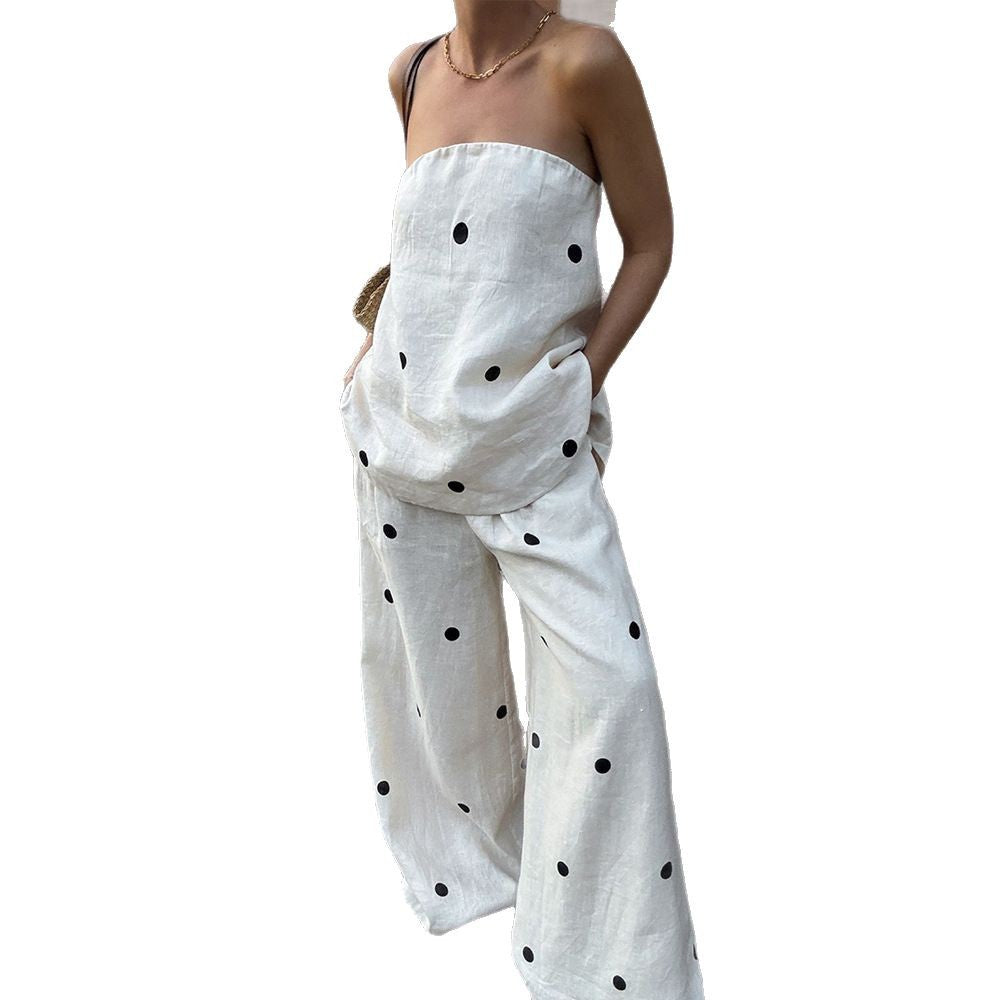 Dame jumpsuit med afslappet snit og prikker Stilla