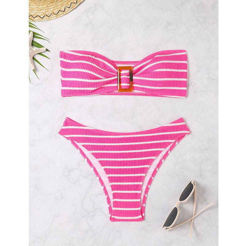 Dame Bandeau-bikini-sæt med dekorativ sløjfe-detalje og høj talje Stilla