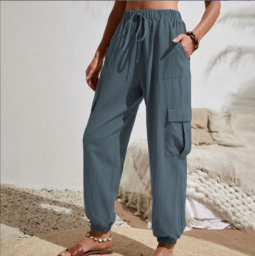 Dame afslappet cargo-bukser med elastisk talje og praktiske lommer Stilla