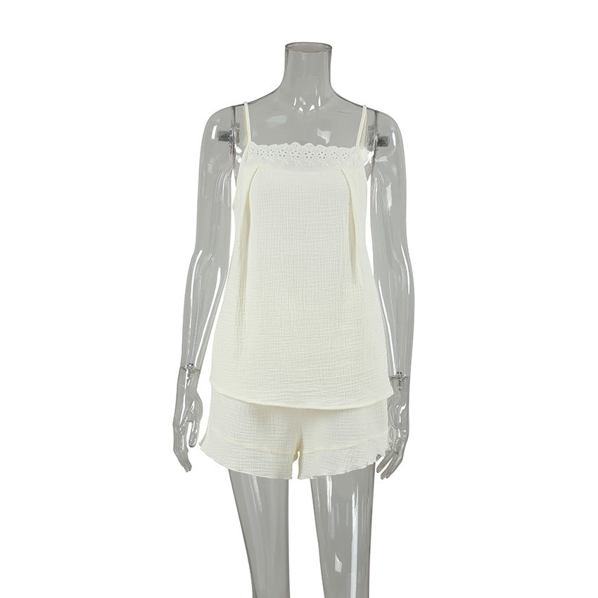 Dame afslappet shorts jumpsuit med spids og elastisk liv Stilla