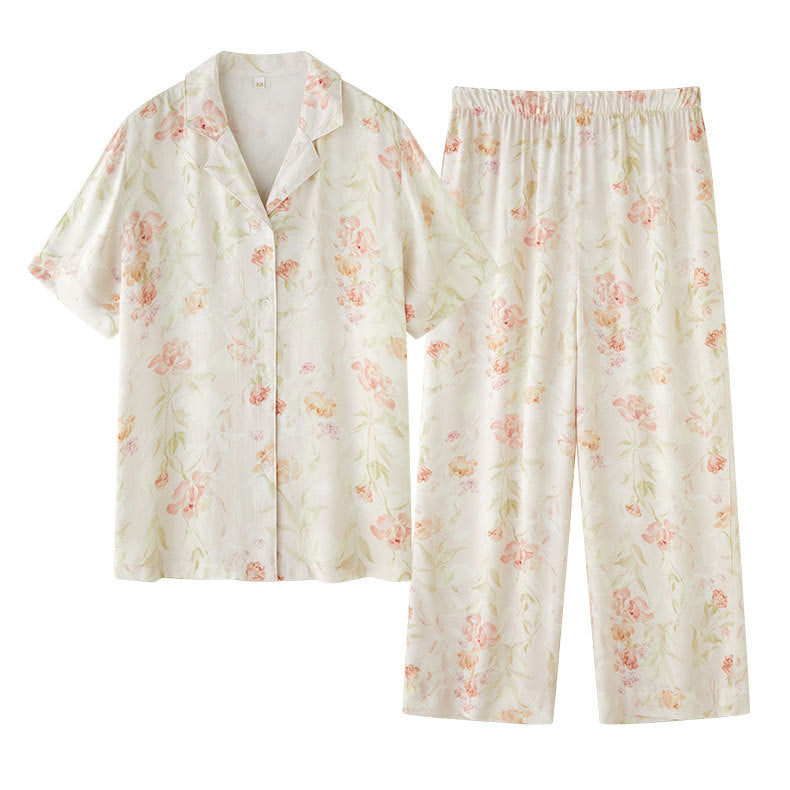 Dame Lækkert Satin Pyjamas Sæt med Florale Accentuer Stilla