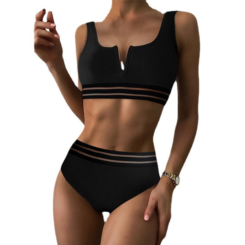 Dame Sporty Bikini-sæt med fashionable gennemsigtighedsdetaljer og brede stropper Stilla