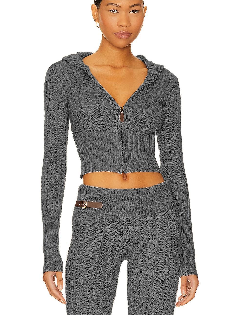 Femme Cozy Cropped Kabelstrik Hoodie Sæt Stilla