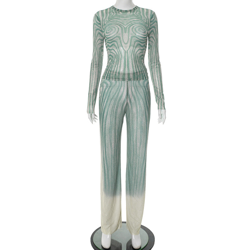 Dame Langærmet Jumpsuit med flydende grafikdesign Stilla