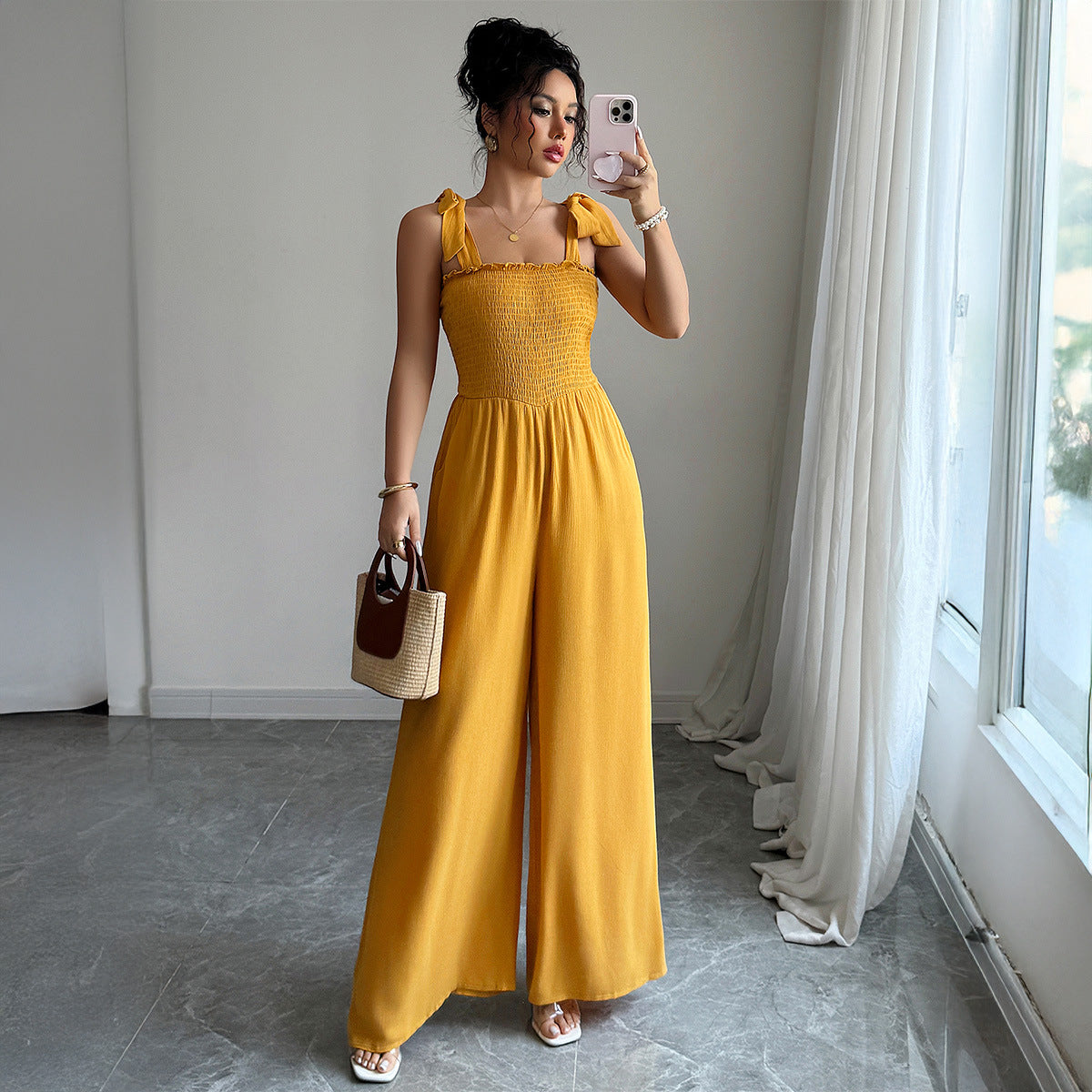 Dame Jumpsuit med ruchedetaljer og elastisk overdel Stilla
