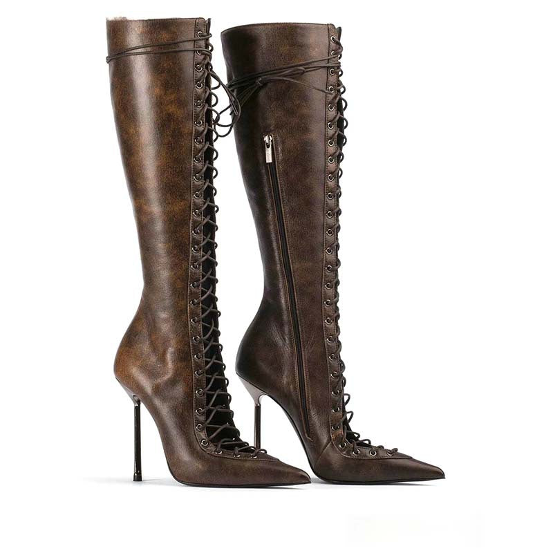 Femme Snørebåndspids Stiletto Lårhøje Støvler Stilla