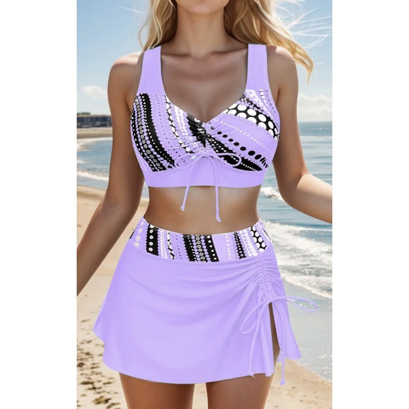 Dame Tankini sæt med moderne plisse design og justerbar nederdel Stilla