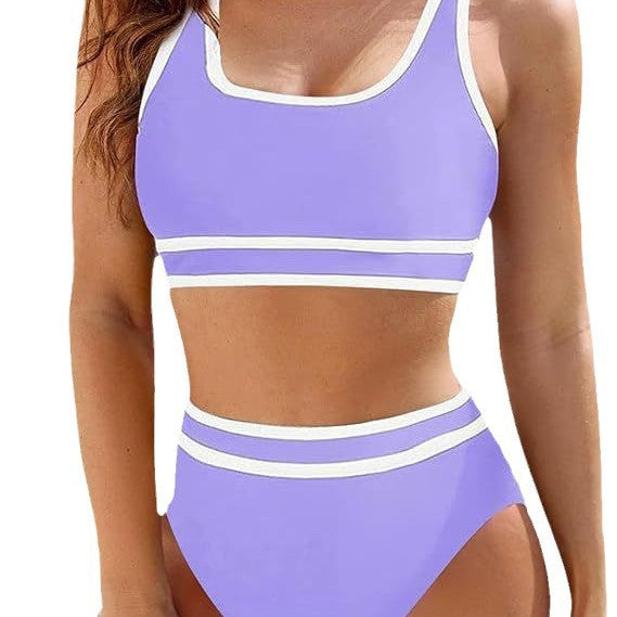 Dame Sporty Bikini-sæt med høj talje og kontraststriber Stilla