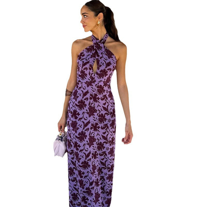 Dame Elegant Blomstermønster Aftenkjole med Højstående Uddybning Stilla