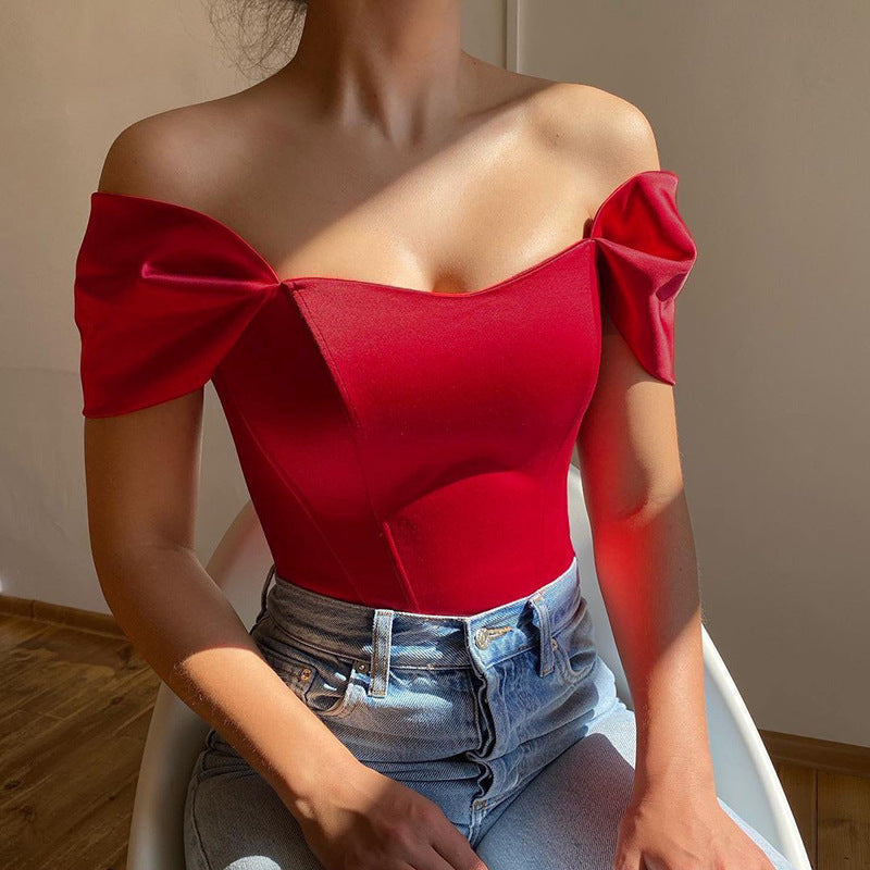 Dame Langærmet Bodysuit med skulderfri design og puffærmer Stilla