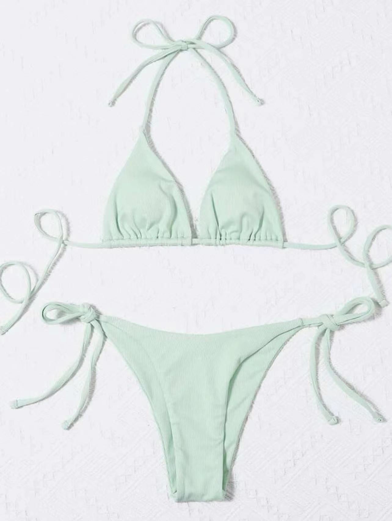 Dame Triangel-Bikini-Sæt med justerbare bindebånd og ribbet design Stilla