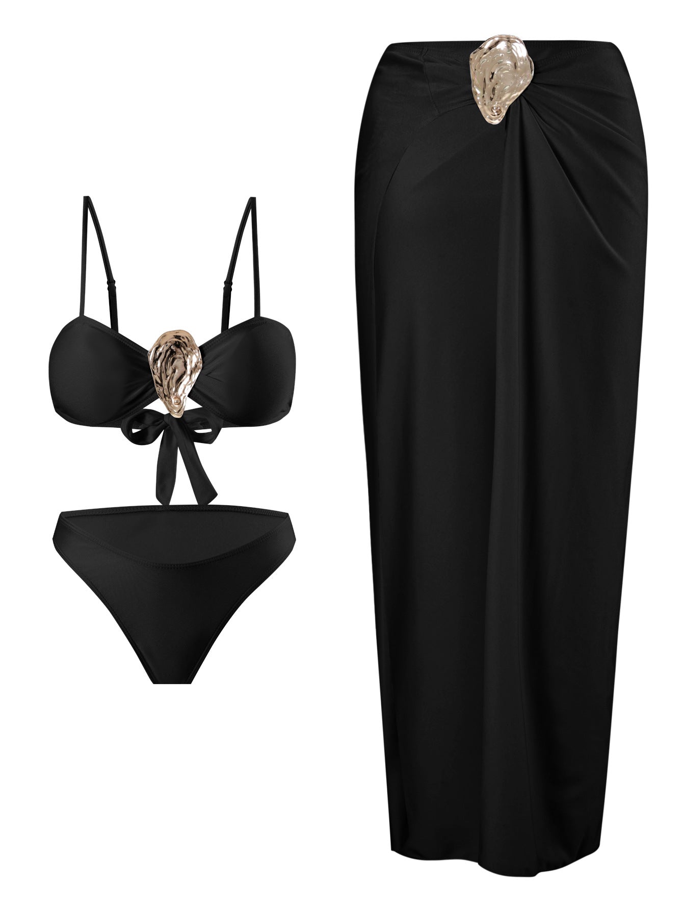 Dame bikini-sæt med elegant omslagsskørt-udseende og glamorøs klips Stilla