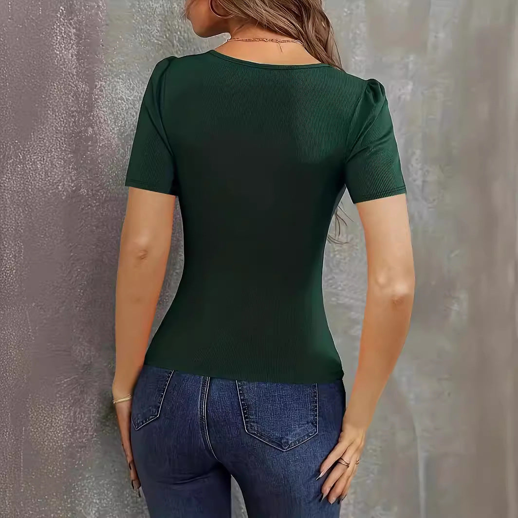 Dame V-hals Puffærme Bodysuit Stilla