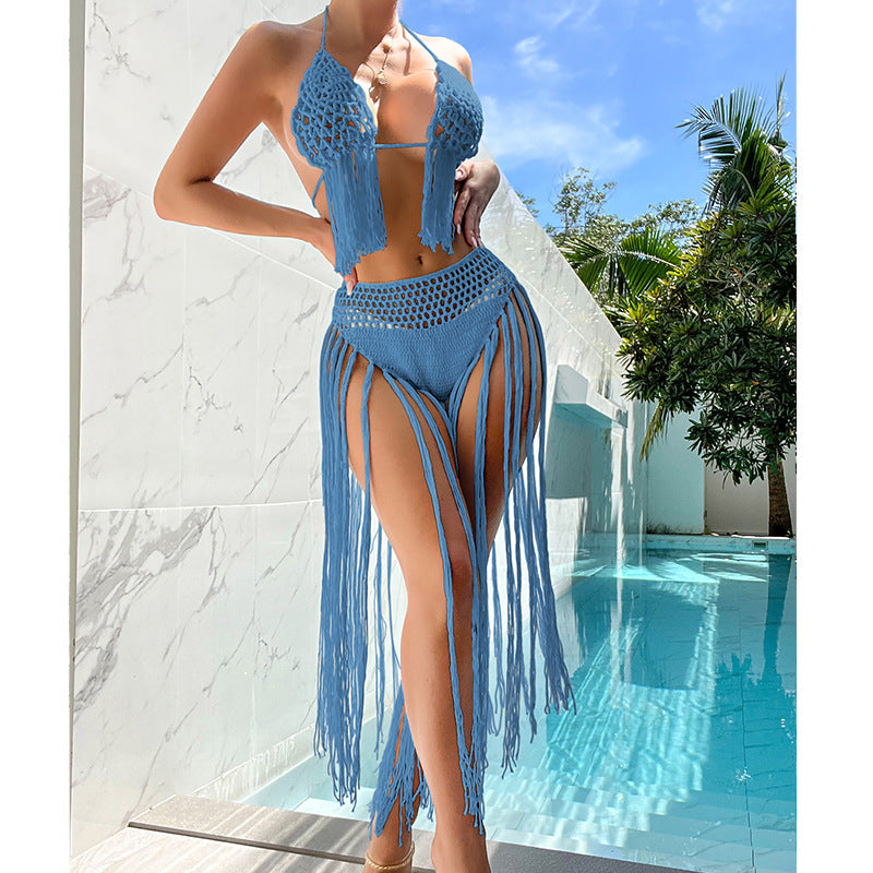 Dame Hæklet Bikini-Sæt med frynset detaljer og elegant design Stilla