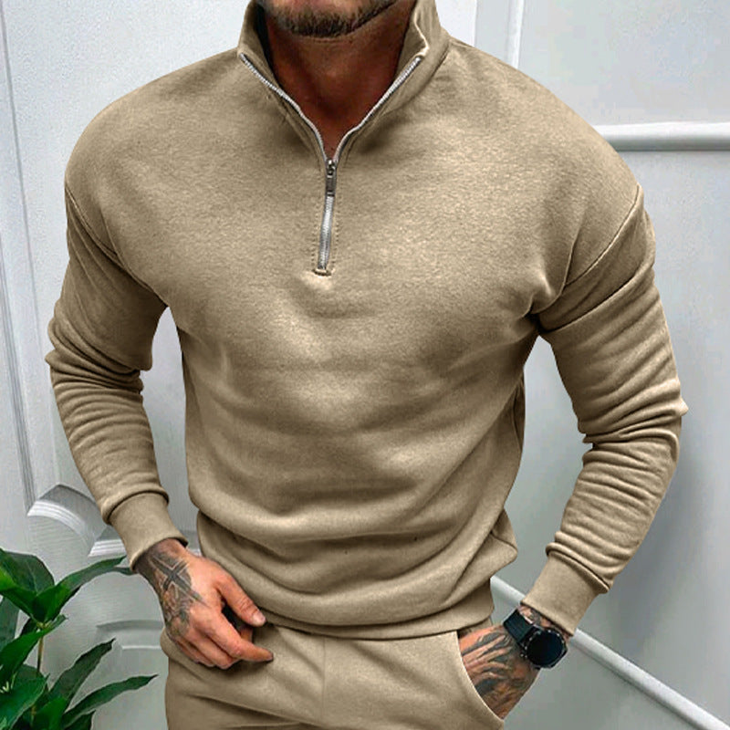 Herrer sporty fleece-pullover med halv lynlås og moderne ståkrave Stilla