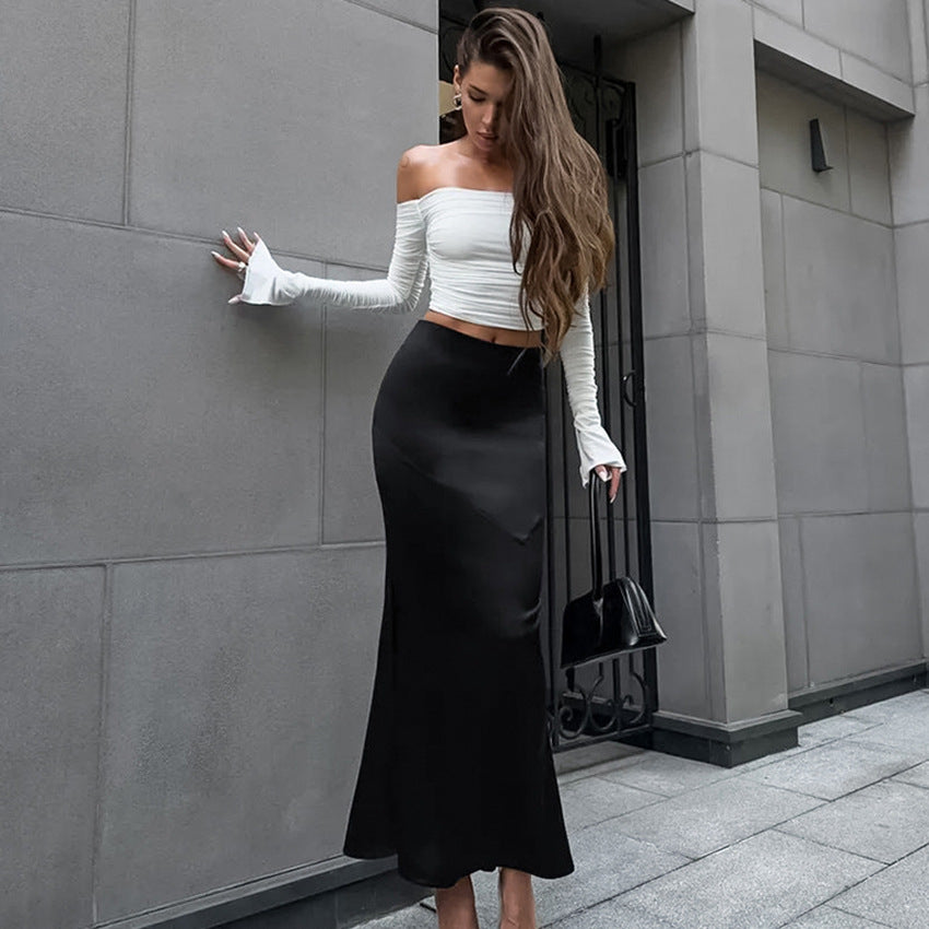 Dame Elegant Glitrende Maxi-nederdel med asymmetrisk snit Stilla