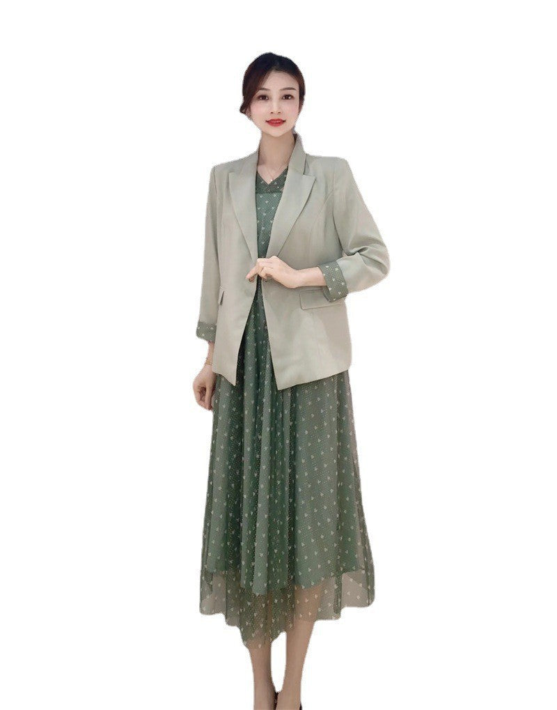 Kvinder elegant blazer med blomster maxi kjole Stilla