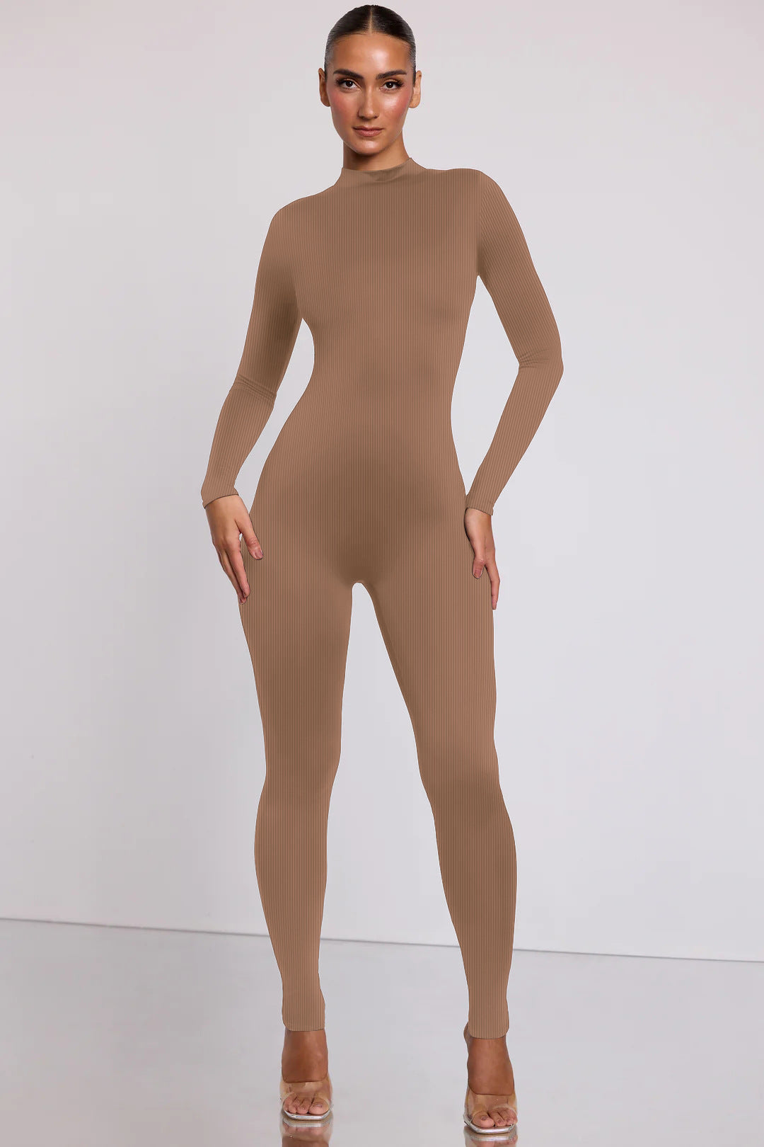 Dame sømløs langærmet jumpsuit med figurformende ribdesign Stilla