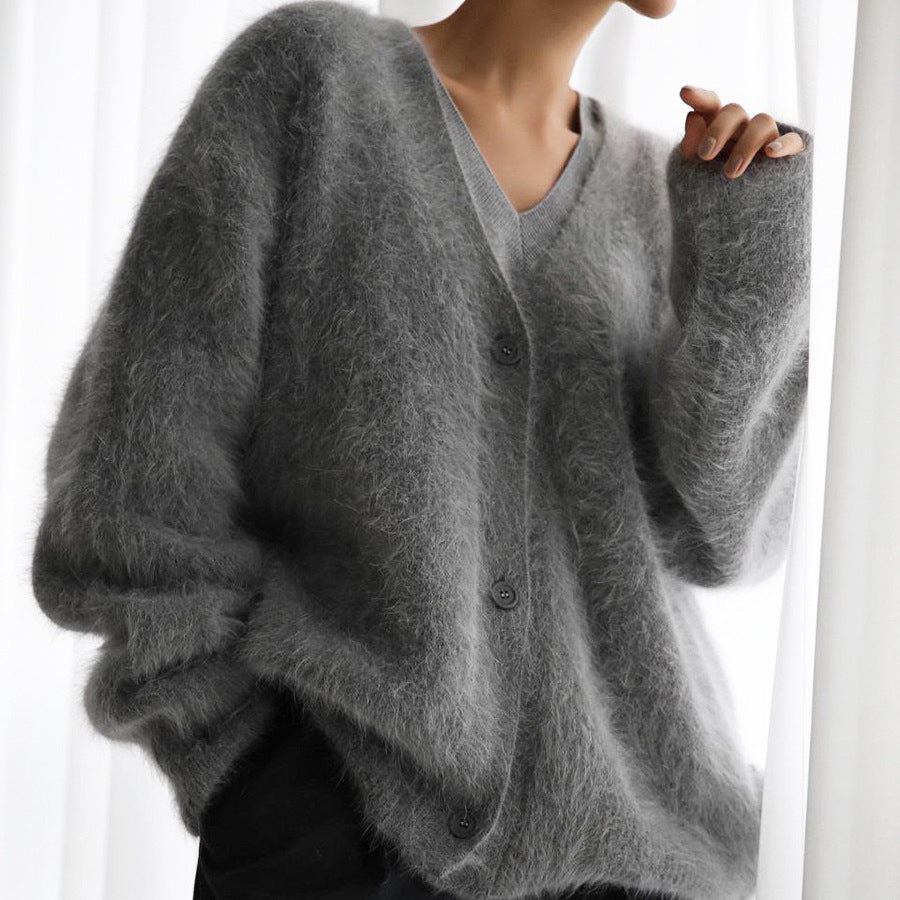 Femme Blød og Fuzzy Cardigan Jakke Stilla