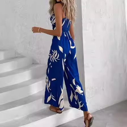 Dame Bredbenet Floral-Print Jumpsuit Stilla