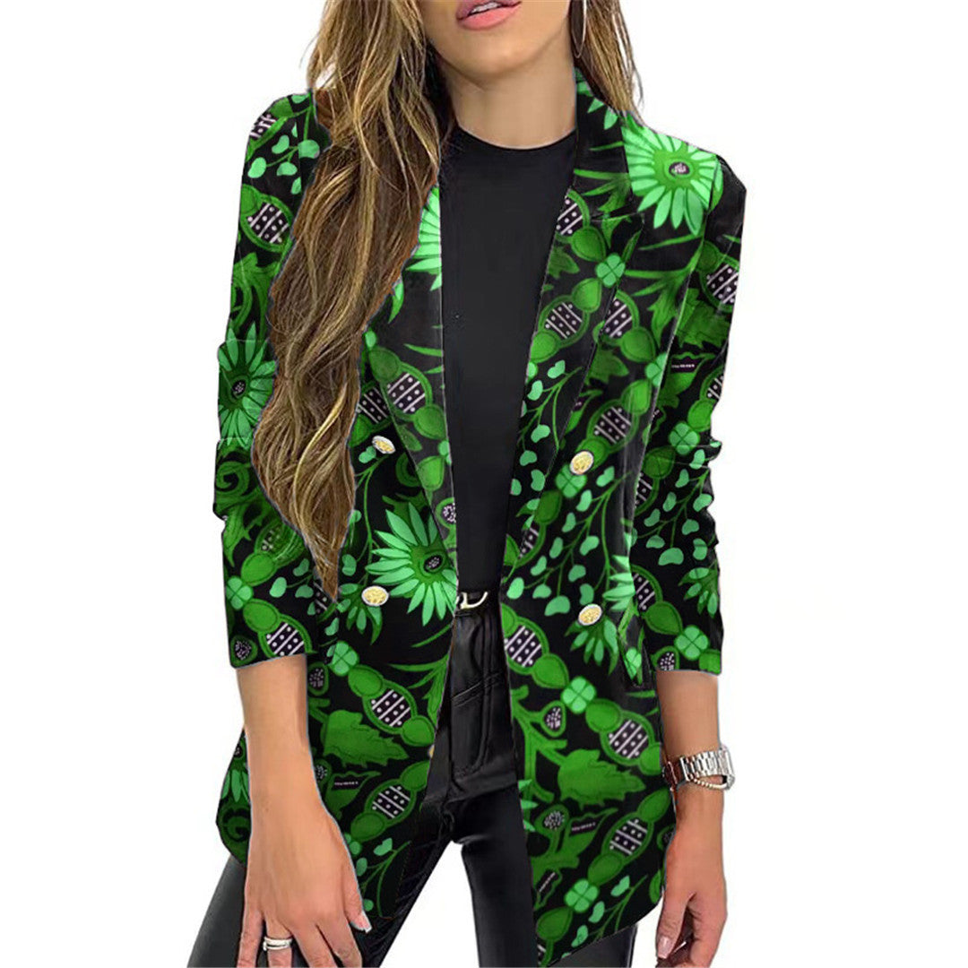 Dame blazer med blomster mønster og elegante knapper Stilla