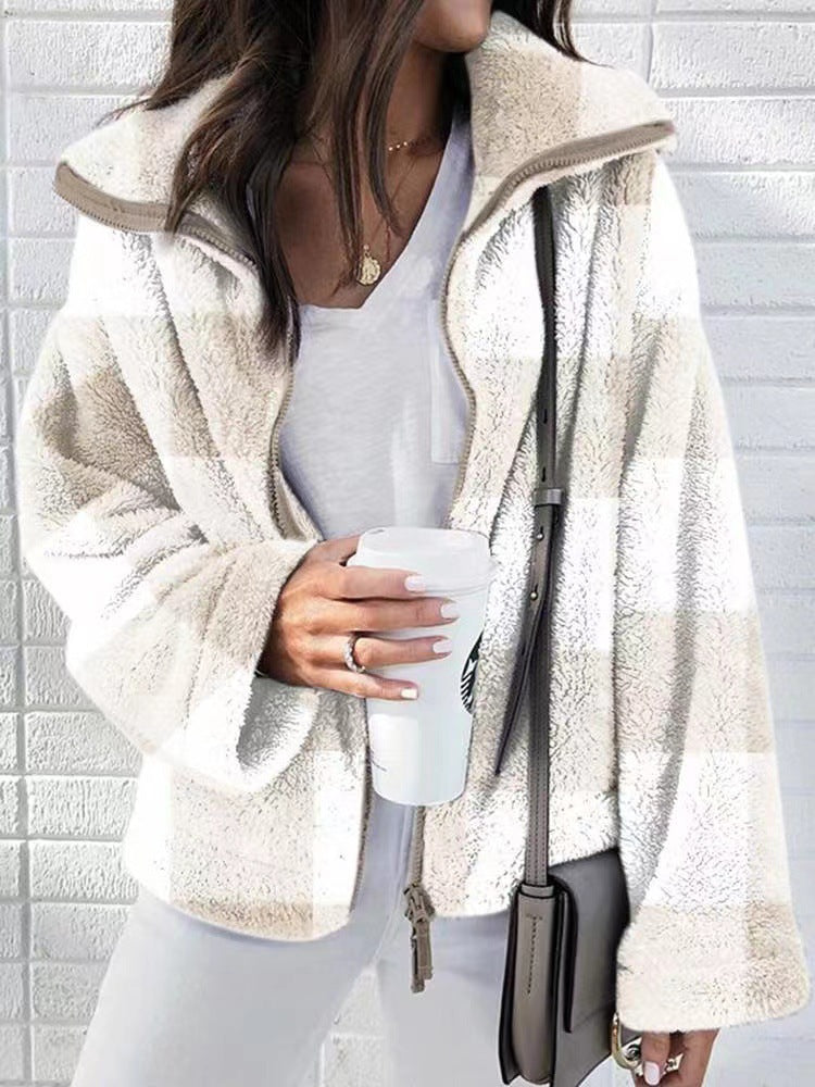 Stilla | Løs Plaid Zip up Krave Trøje Jakke