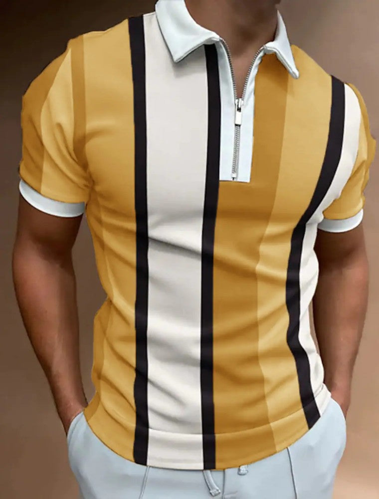 Herre poloshirt med moderne lynlås og stilfuldt stribemønster Stilla