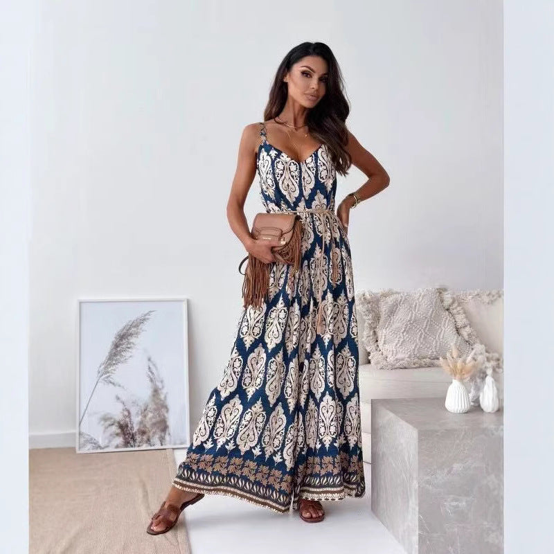 Dame slidstærk jumpsuit med bredt ben og bohemiantryk Stilla