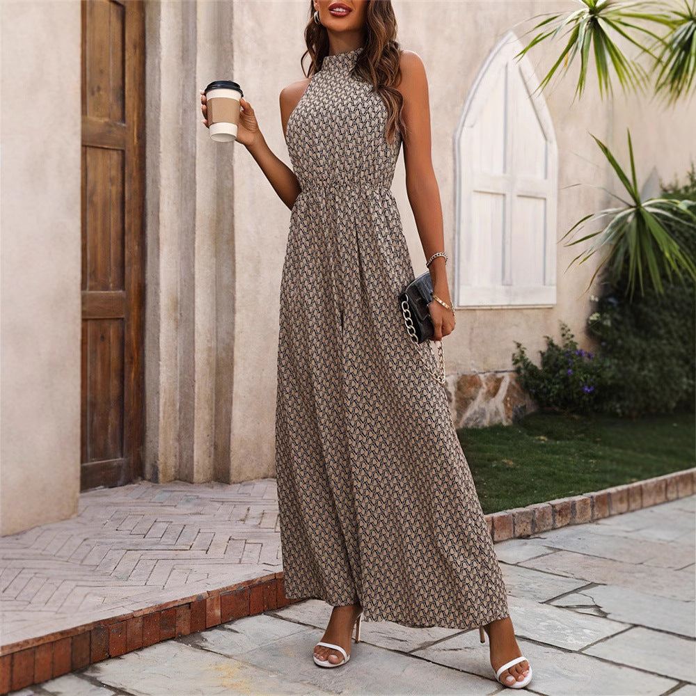 Dame elegant jumpsuit med høj krave og bredt ben Stilla