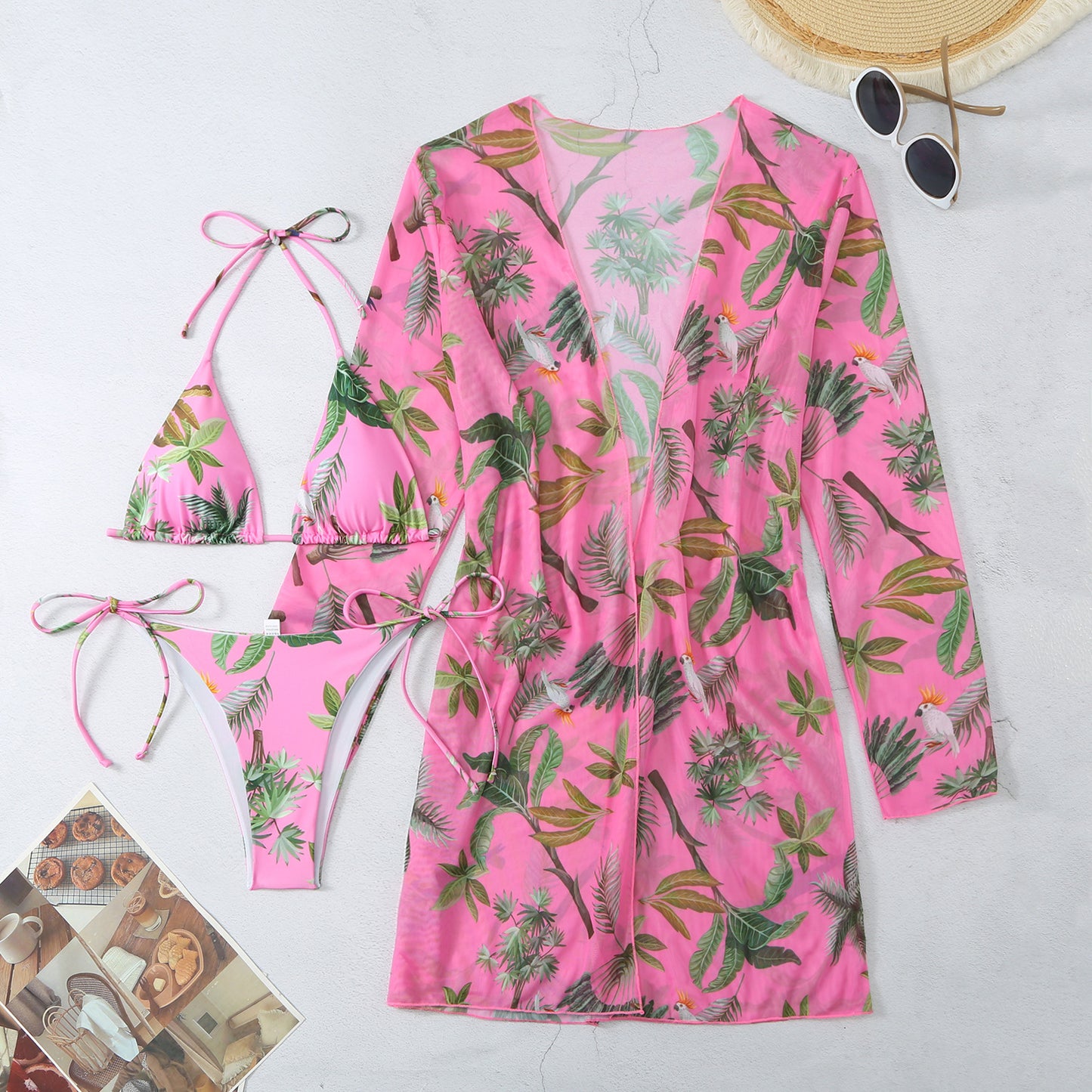 Dame Badetøjssæt med blomster kimono og blomstrende bikini Stilla