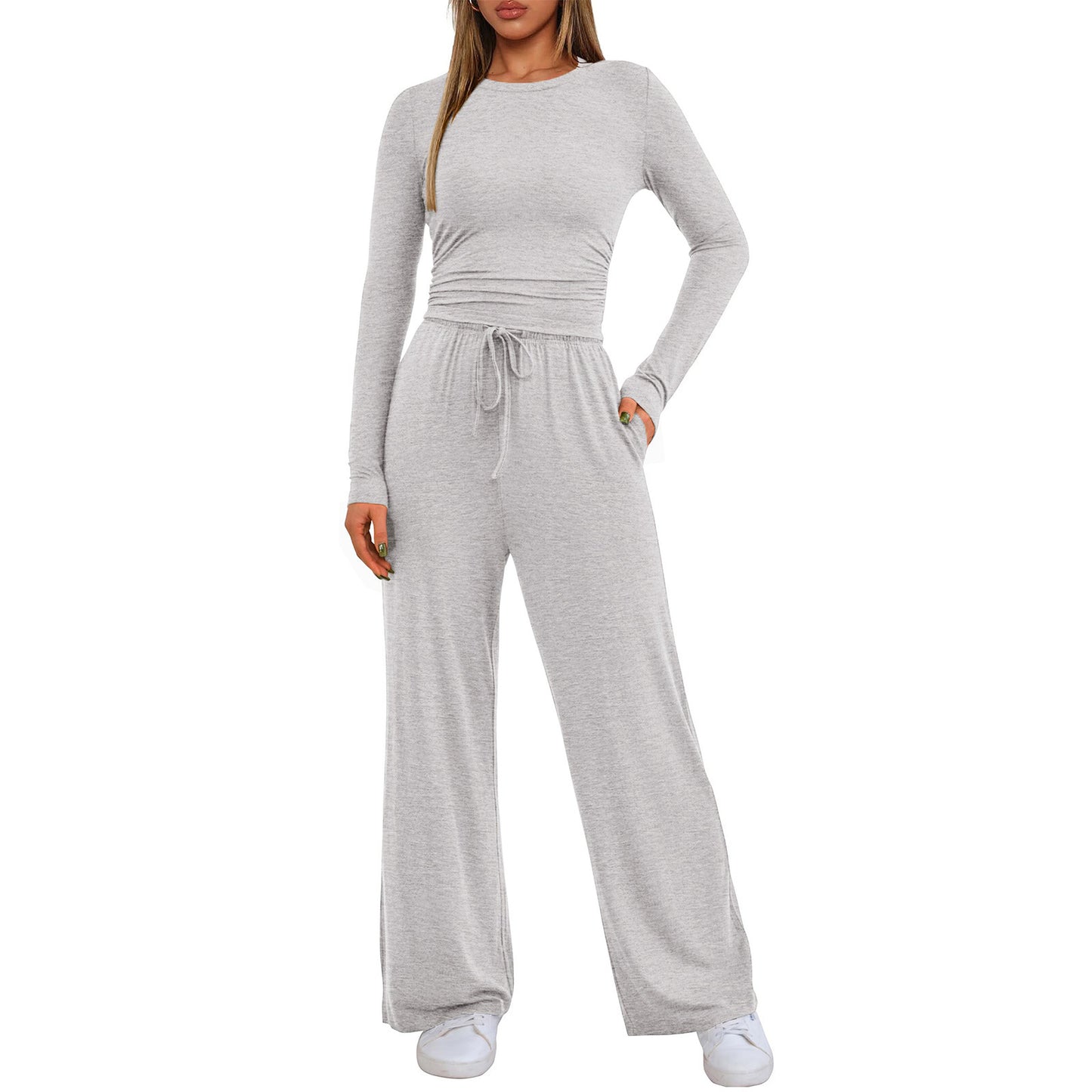 Dame behagelig jumpsuit med lange ærmer og elastisk talje Stilla