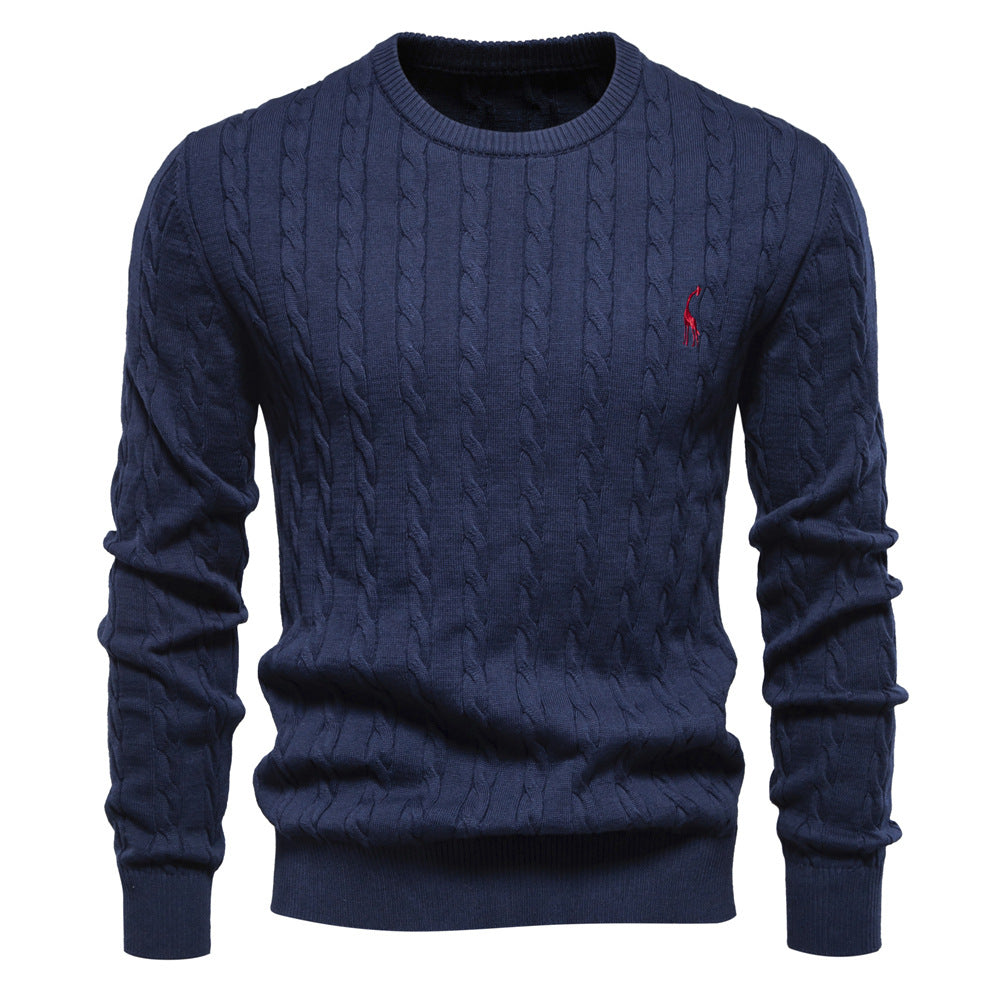 Herrer strikpullover med trendy fletstrik-optik og rund halsudskæring Stilla